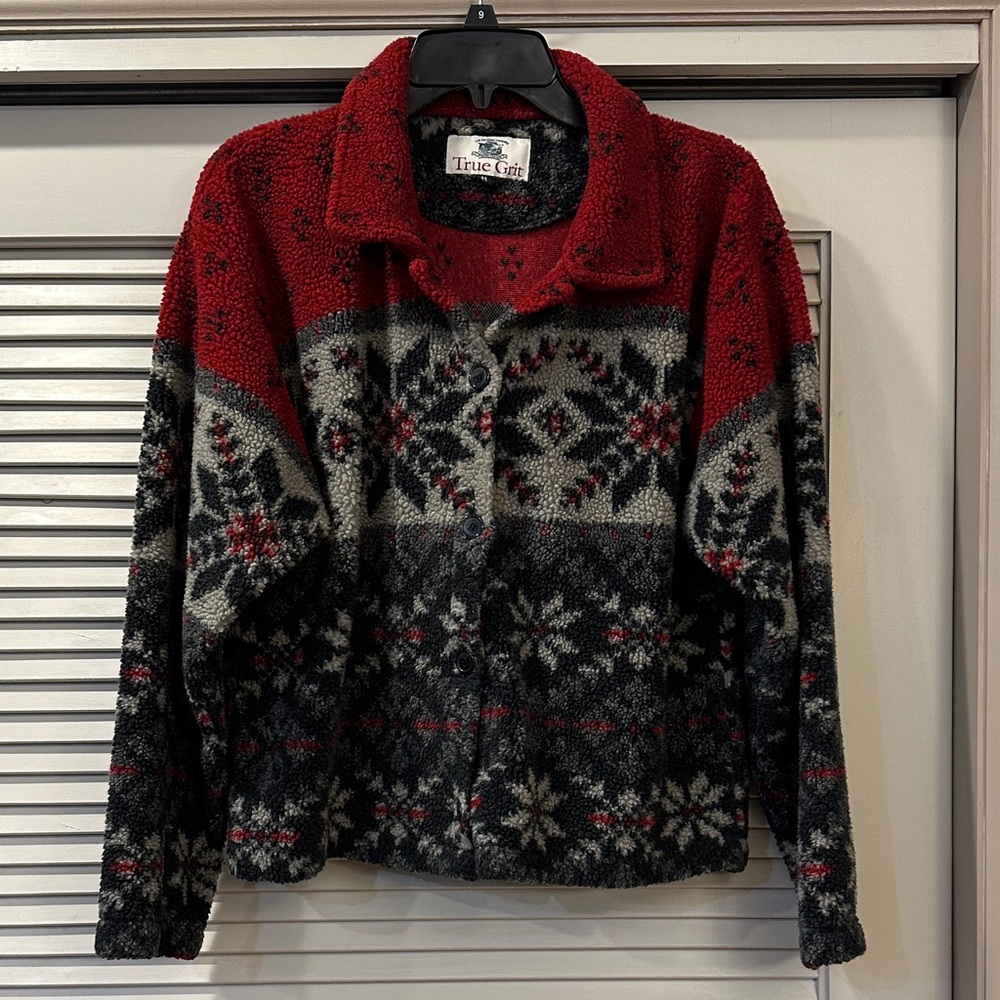 True Grit Snowflake Boarder Button Down Jacket